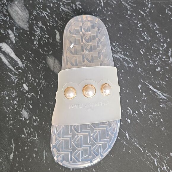 BRAND NEW KARL LAGERFELD PARIS TAJA JEWEL-EMBELLISHED POOL  SLIDES - Picture 8 of 15